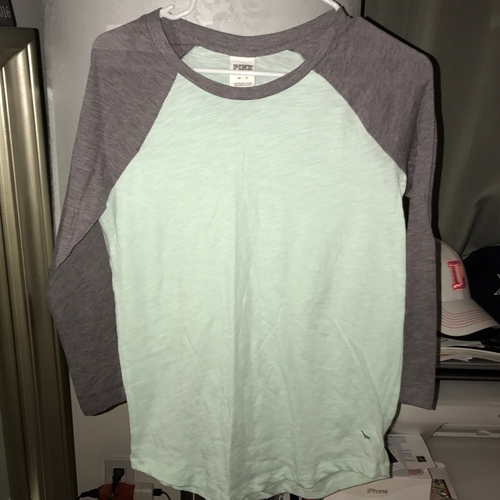 PINK teal and grey long sleeve top