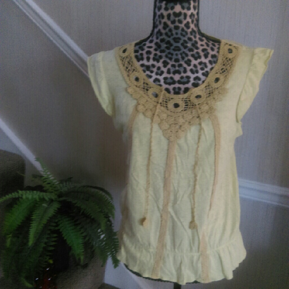 C Keer /Anthropologie crochet detailed top