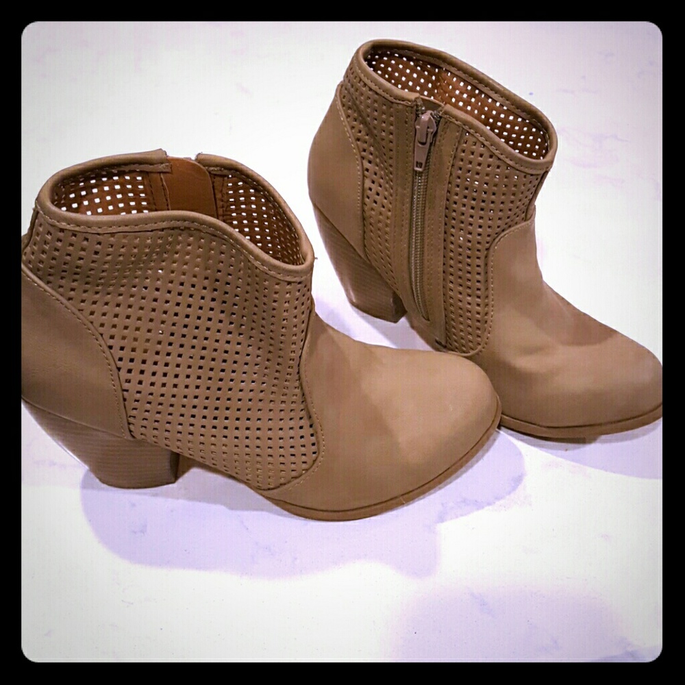 Perforated tan booties