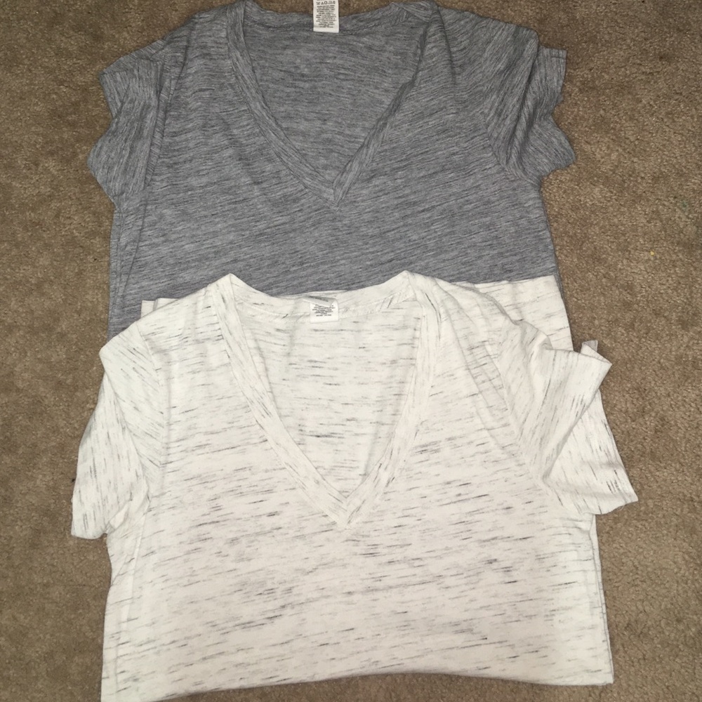 Gray and white v neck