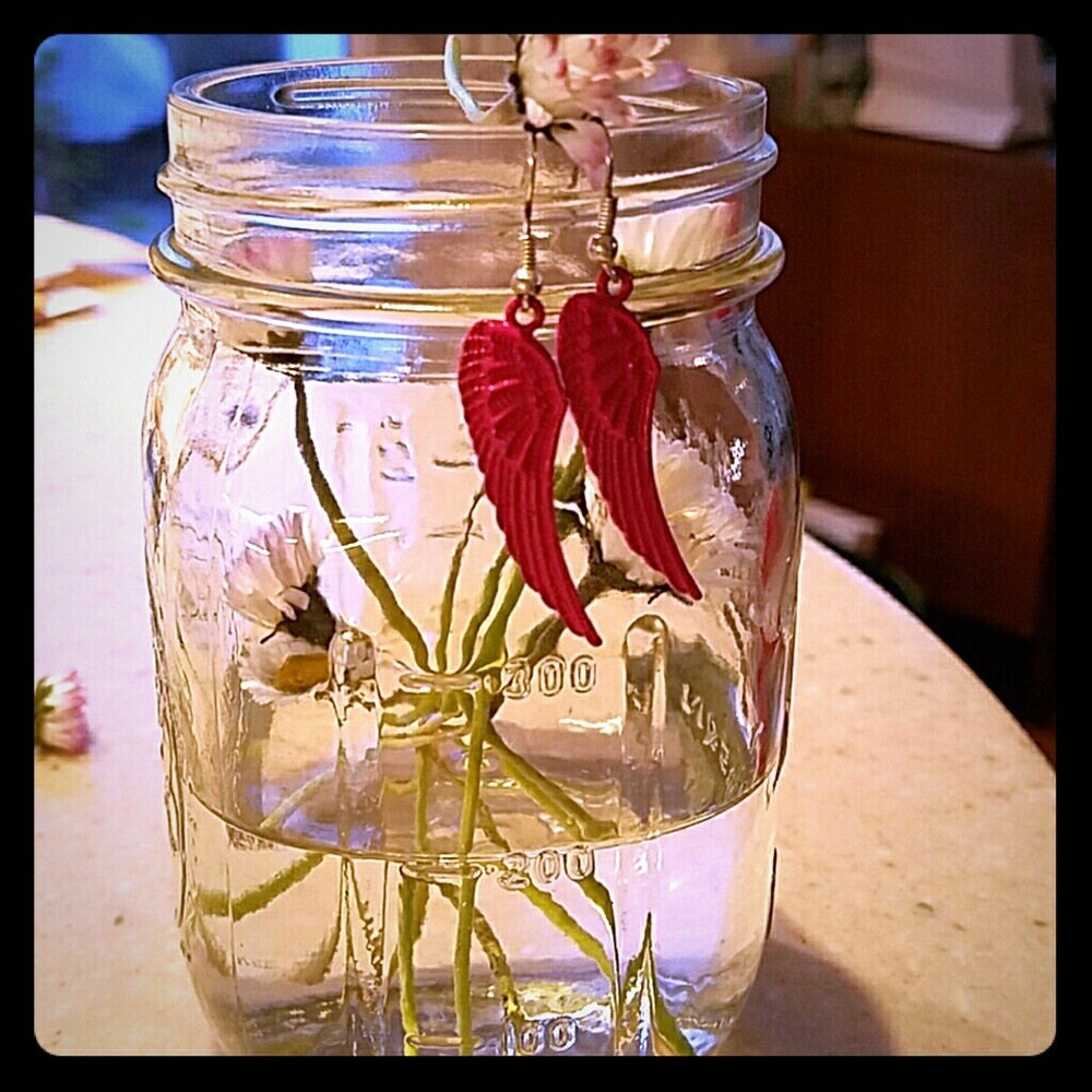 Stylish hot pink wing earrings