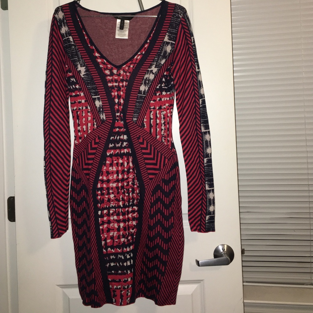 Red and Navy printed BCBG Maxazria Dress