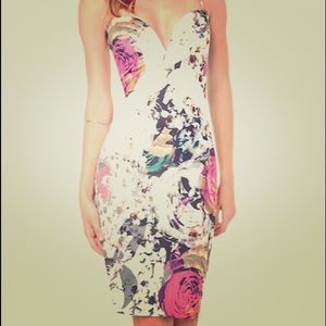 Deep V floral midi dress