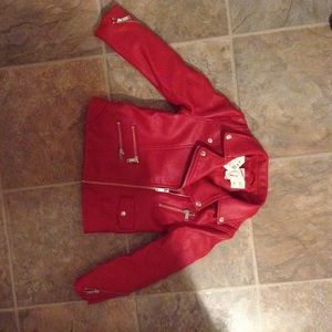 BRAND NEW ZARA GIRLS RED FAUX LEATHER MOTO JACKET!