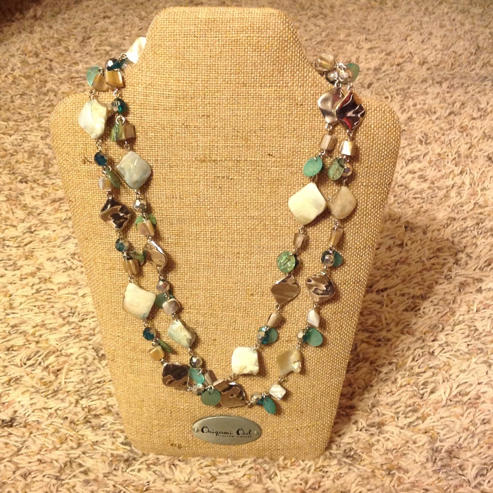 Long Lia Sophia Necklace - aqua and silver