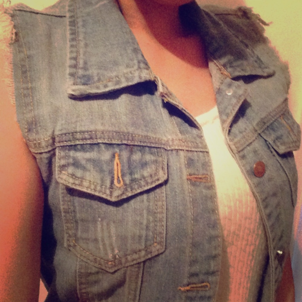 Distressed jean jacket vest