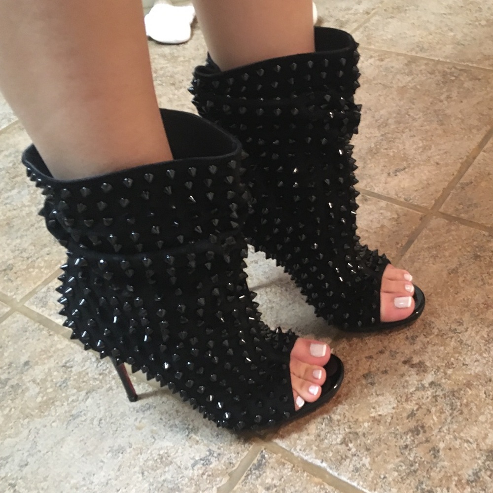 Auth. Christian Louboutin Spiked Booties.