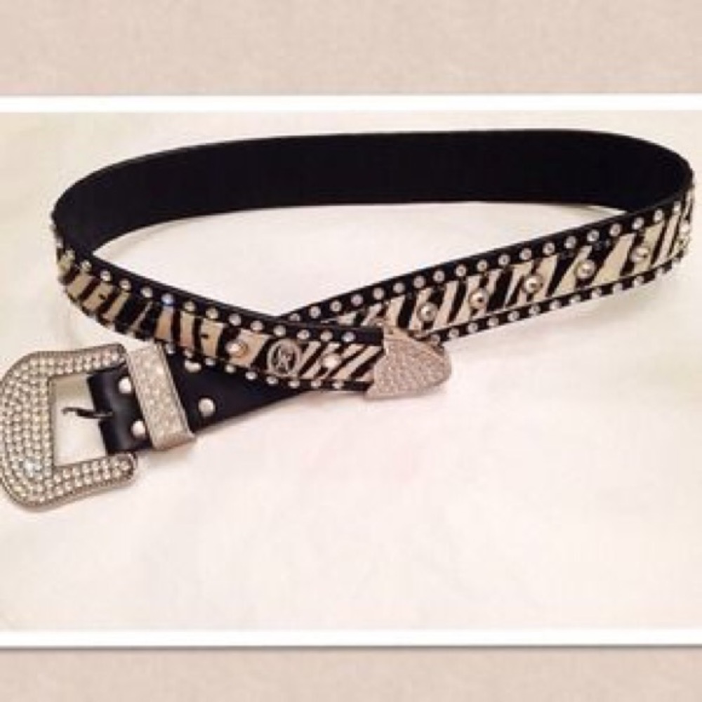 Christine Alexander Swarovski Pony Hair Zebra Belt