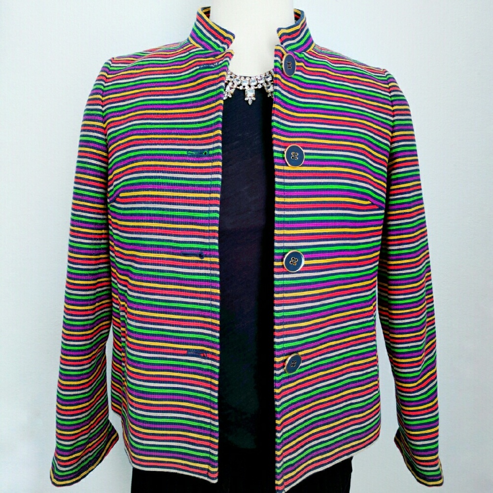 NEW Talbots Petites Multicoloured Striped Blazer