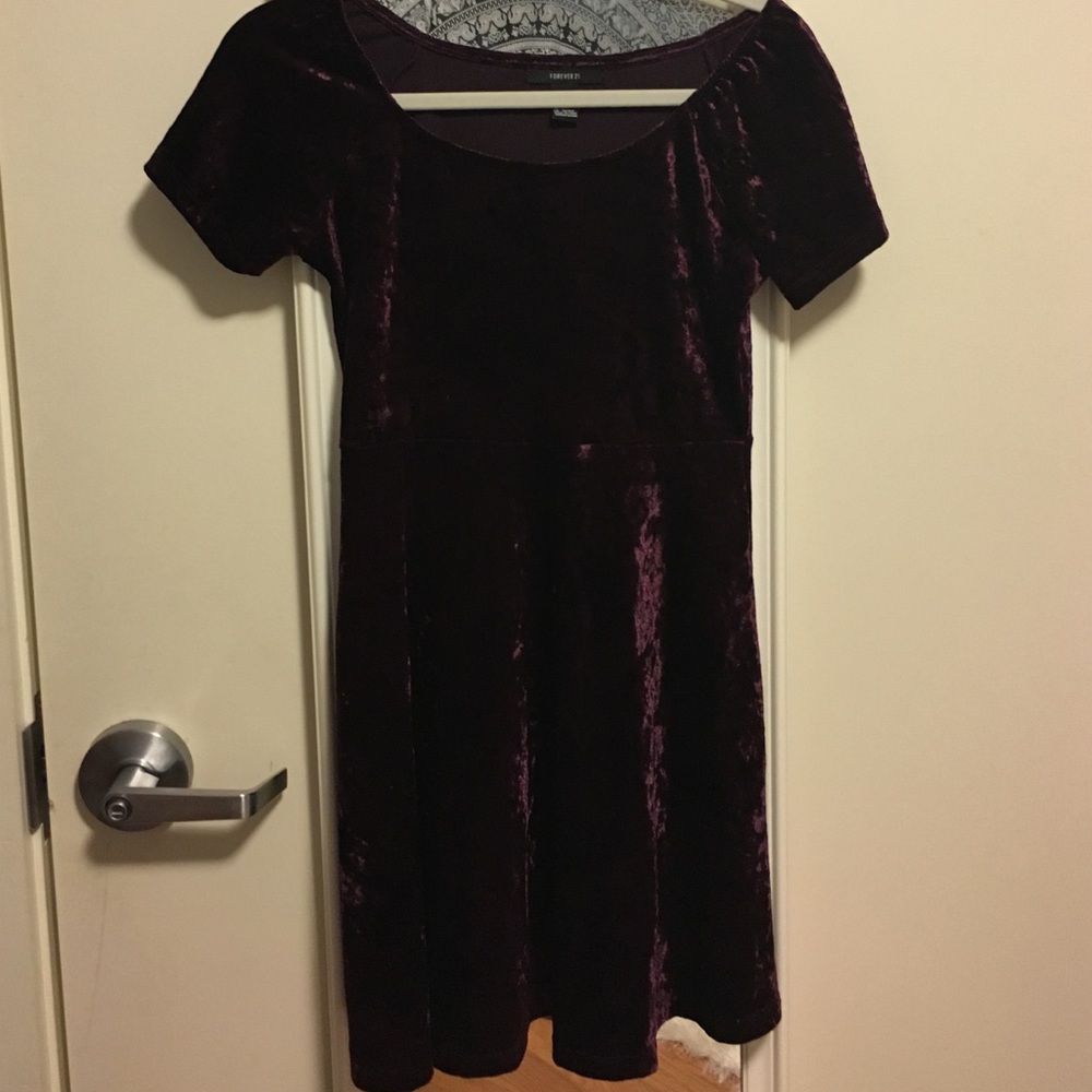 Purple Velvet Skater Dress from Forever 21, Small