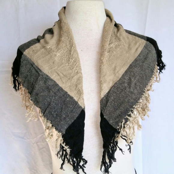 Vintage Accessories - BLACK & Tan Fringe Scarf Vintage Accessories - BLACK & Tan Fringe Scarf