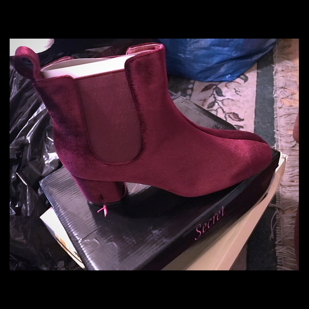 Burgundy velvet ankle boots