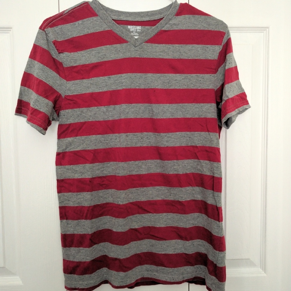 Red and Grey Mossimo Striped Short Sleeve V Neck T