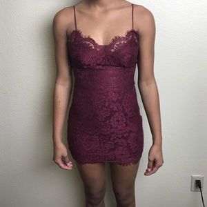 Burgundy lace top shop dress