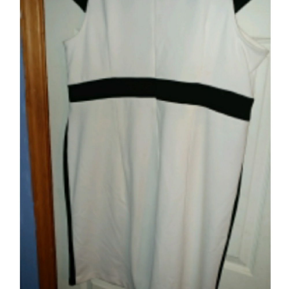 Off White with Black Faux Leather Trim Dress - Picture 2 of 2