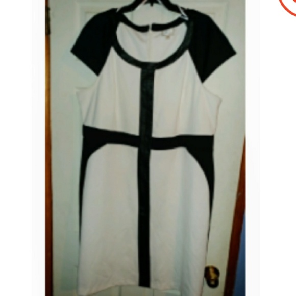 ECI Dresses & Skirts - Off White with Black Faux Leather Trim Dress