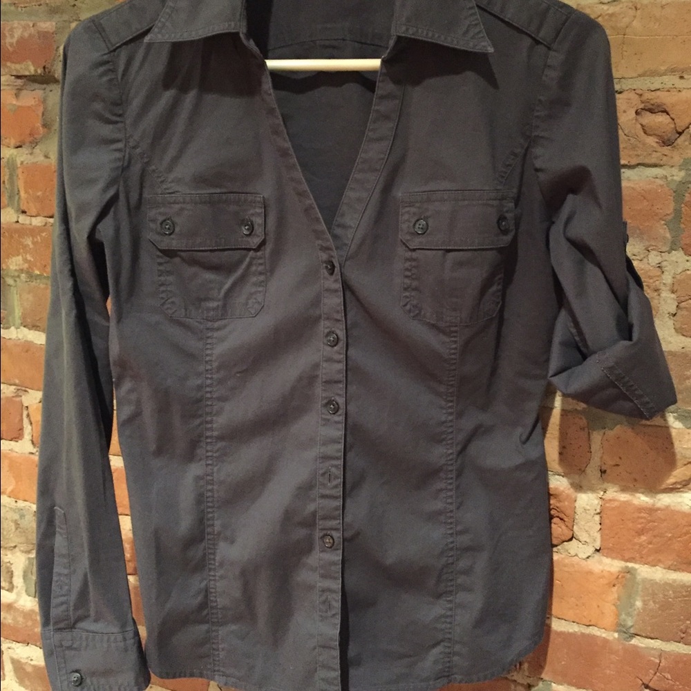 Women's Express long sleeve, gray, Button Down.
