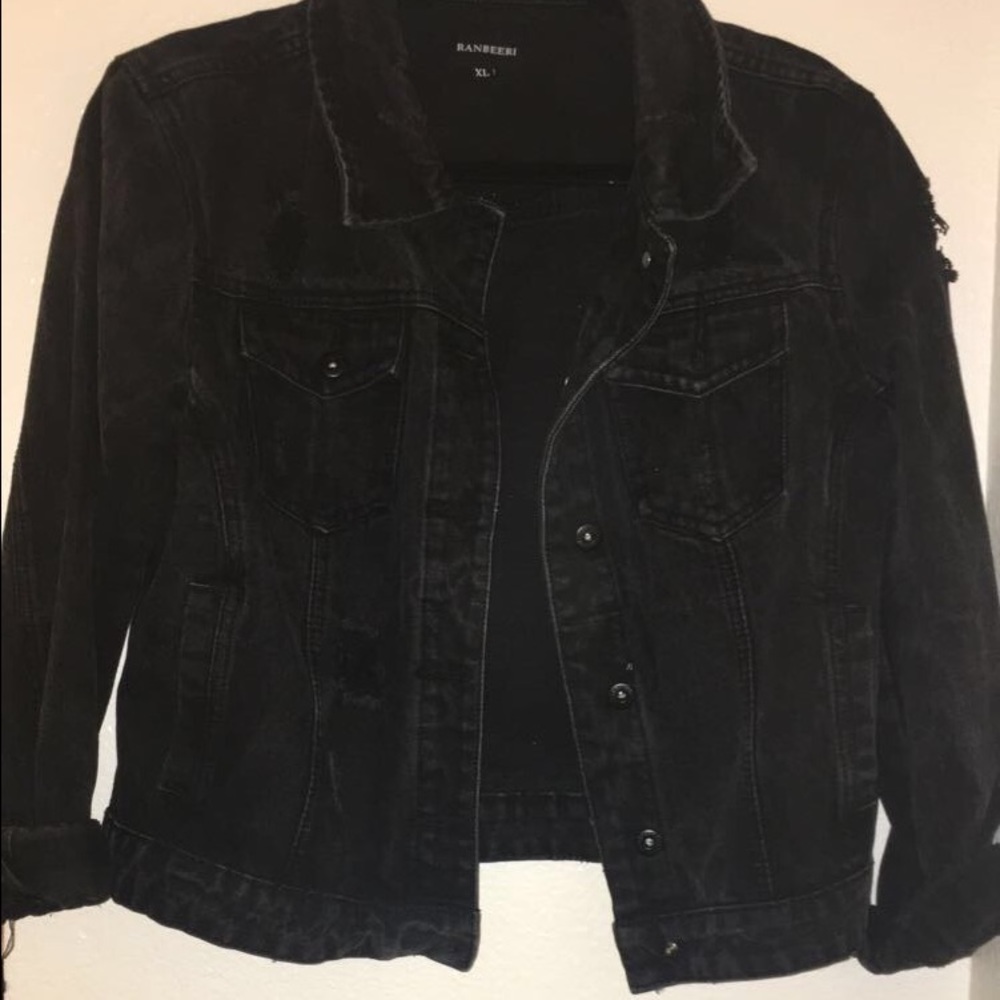 Black distressed denim jacket
