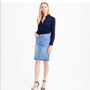 Jcrew Petite frayed denim pencil skirt