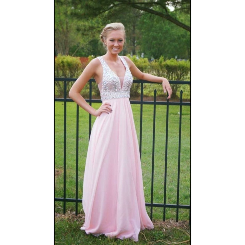 Faviana Blush Chiffon Prom Formal Dress Bead