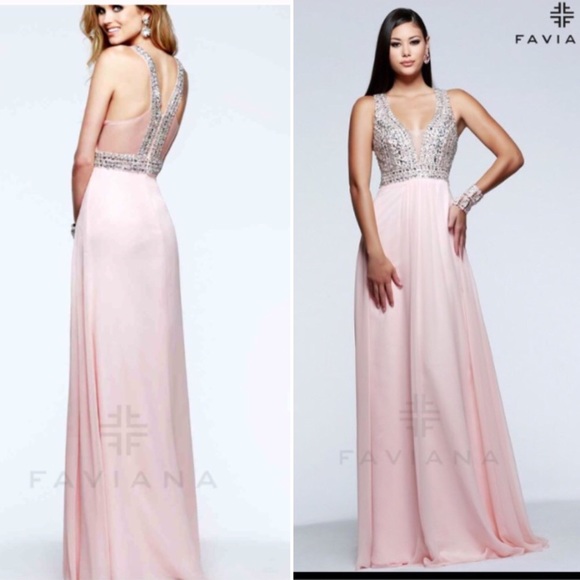 Faviana Blush Chiffon Prom Formal Dress Bead - Picture 3 of 4