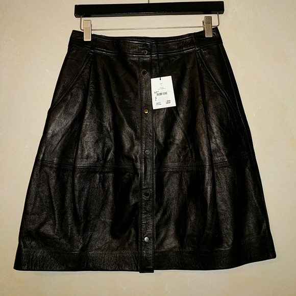Vince Snap Button Black Leather Skirt - Picture 3 of 4