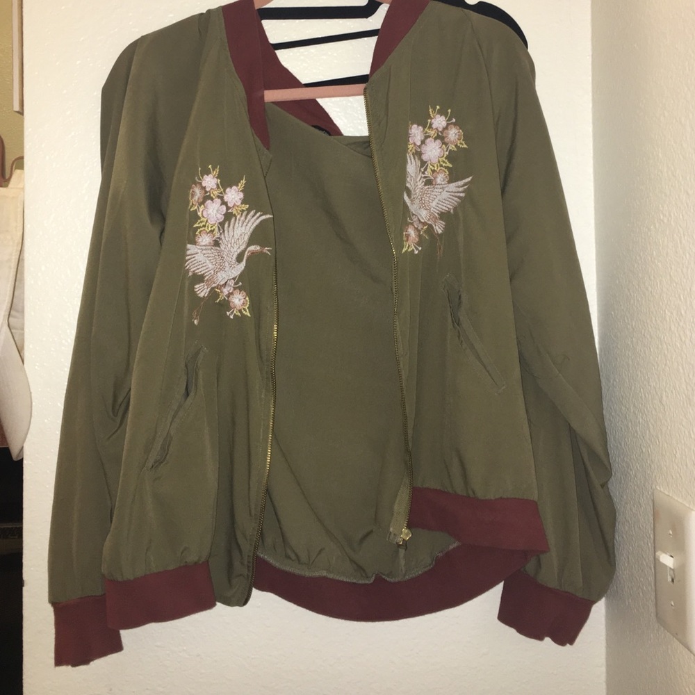 Lightweight embroidered bomber jacket