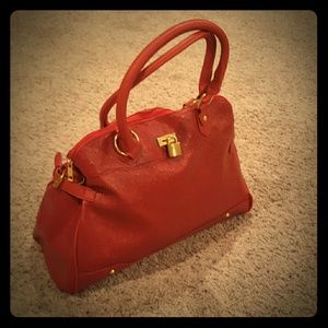 Red imitation ostrich leather bag