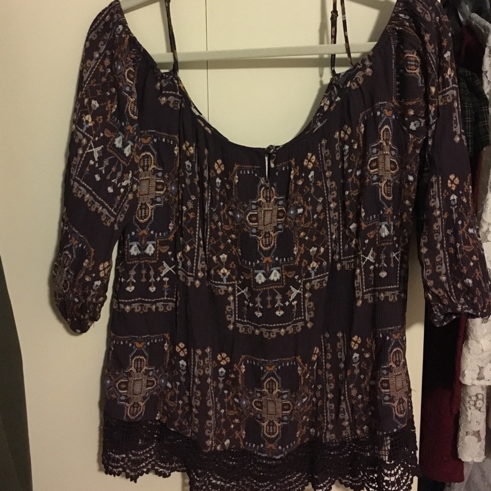Off the Shoulder Purple Tribal Print Blouse