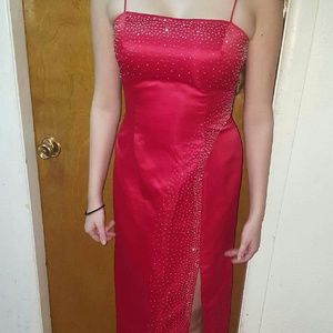 Red Satin beaded dress with Corset back