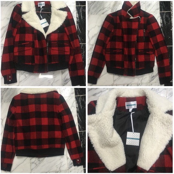 PIM+LARKIN SHEARLING RED PLAID FASHIONABLE JACKET - Picture 3 of 4