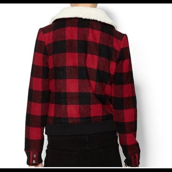 PIM+LARKIN SHEARLING RED PLAID FASHIONABLE JACKET - Picture 4 of 4