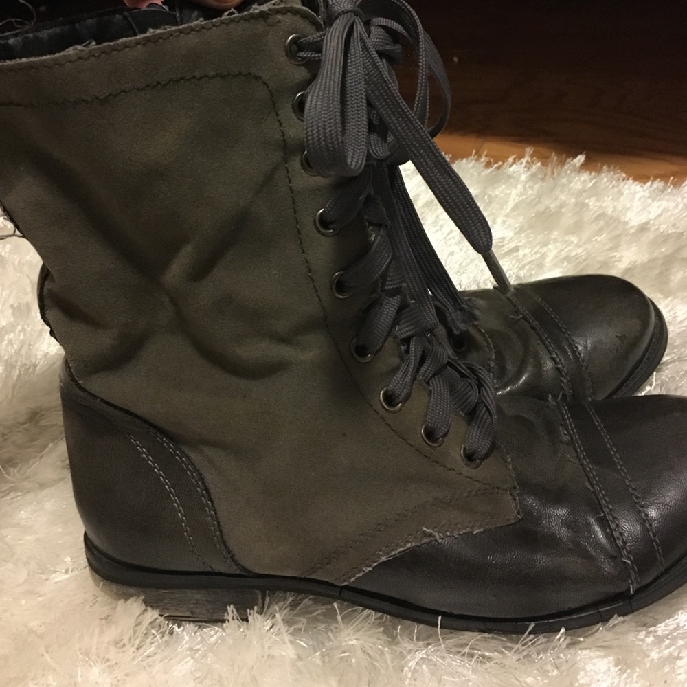 Grey Lace Up Combat Boots