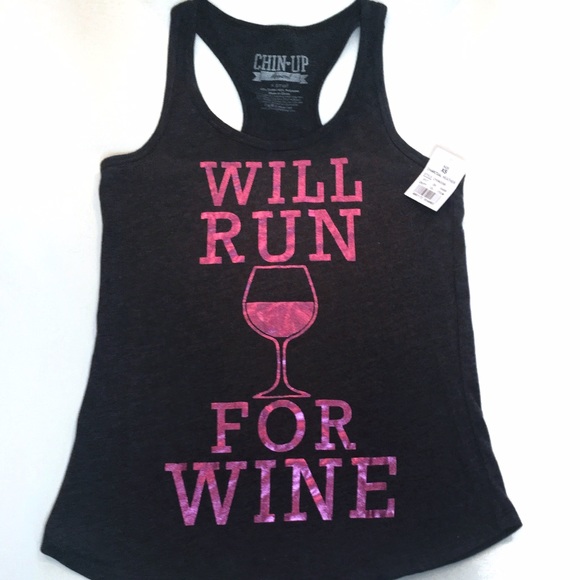 Chin Up Tops - Will Run For Wine Racerback Tank Chin Up Apparel