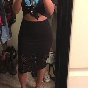 Mini skirt with fishnet cover