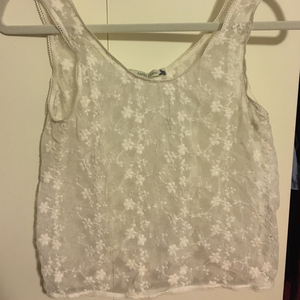 Sheer White Lace Crop Top - size small
