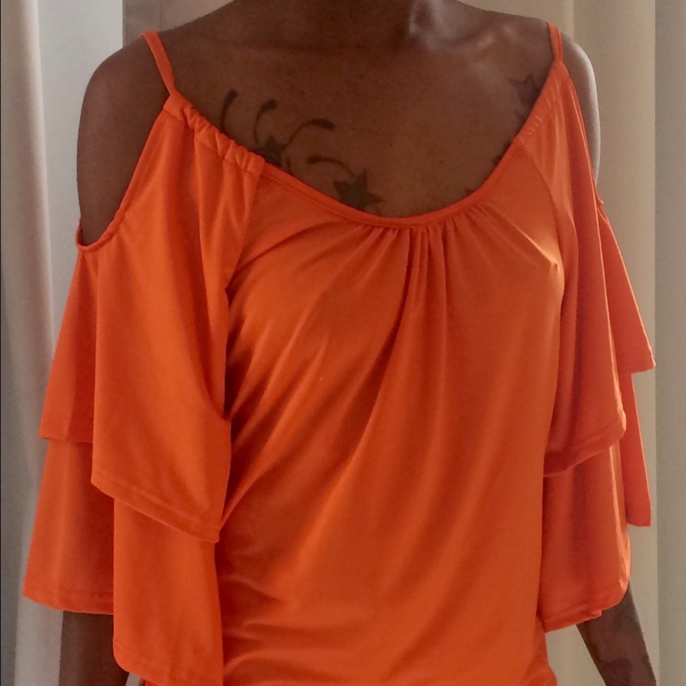 Orange Open-Shoulder Shirt