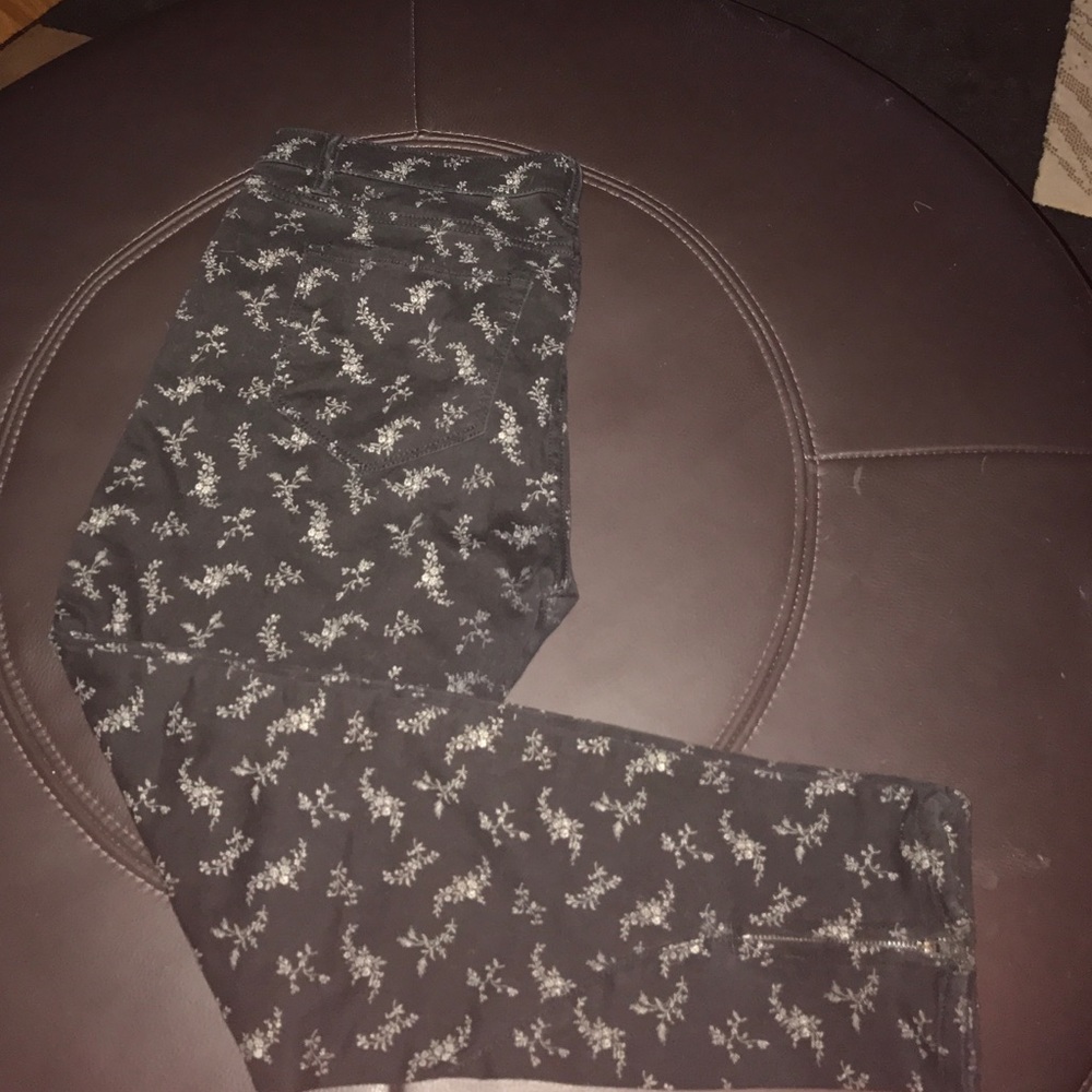 Black denim pants w/flowers imprint-All Saints