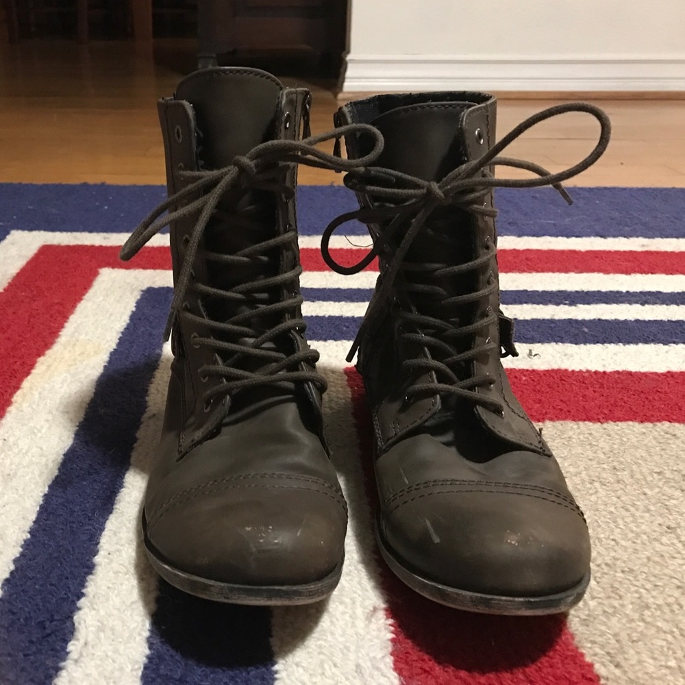 Brown combat boots