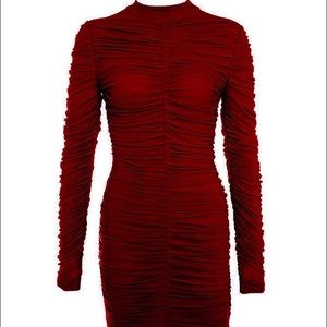 Long Sleeves Ruched Mesh Bodycon Dress
