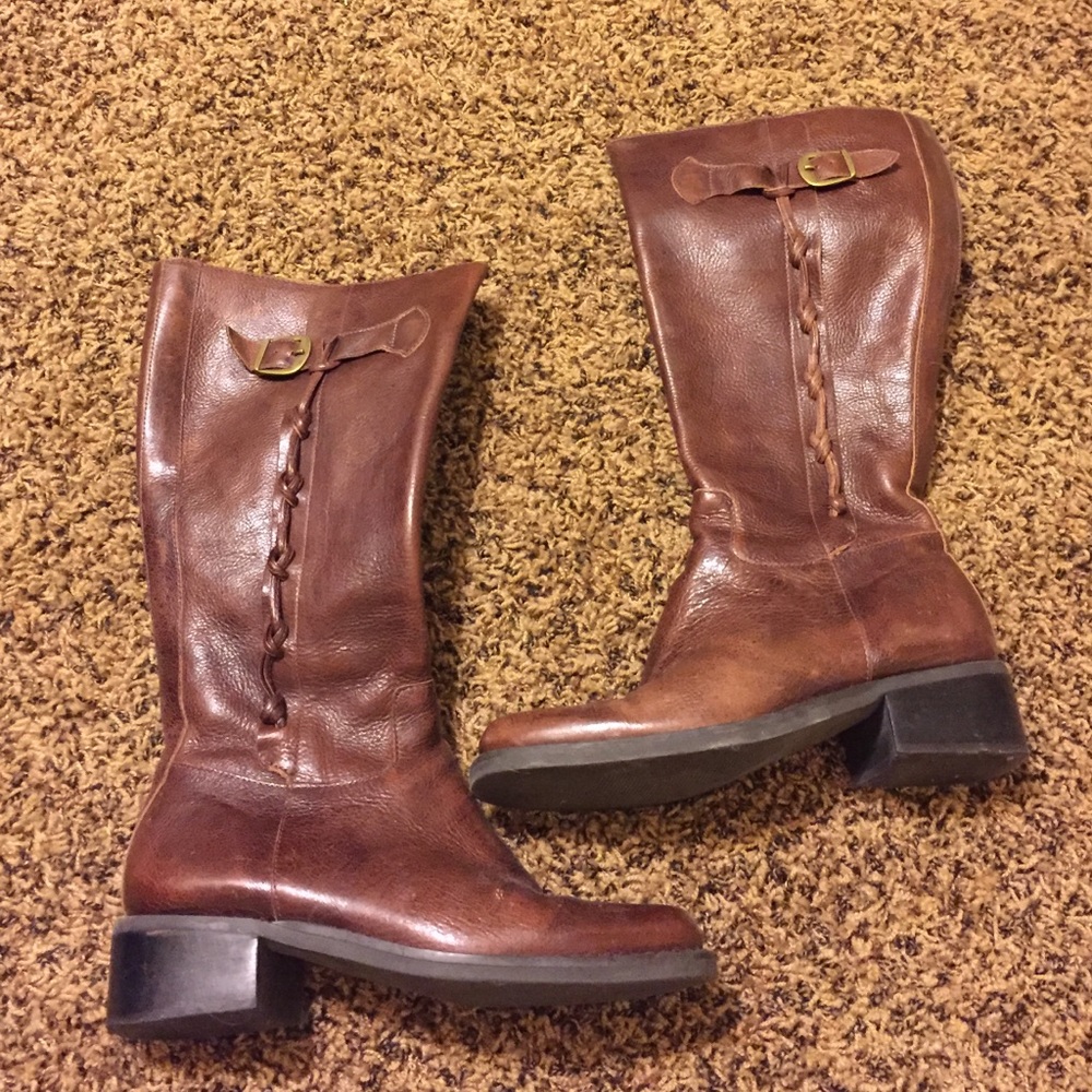 Nicole brown leather boots with knot detail