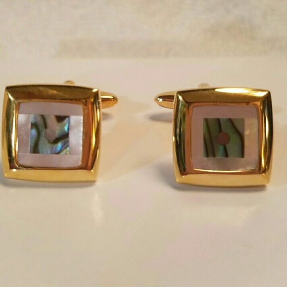 Mother of pearl & copper cufflinks - Picture 1 of 2