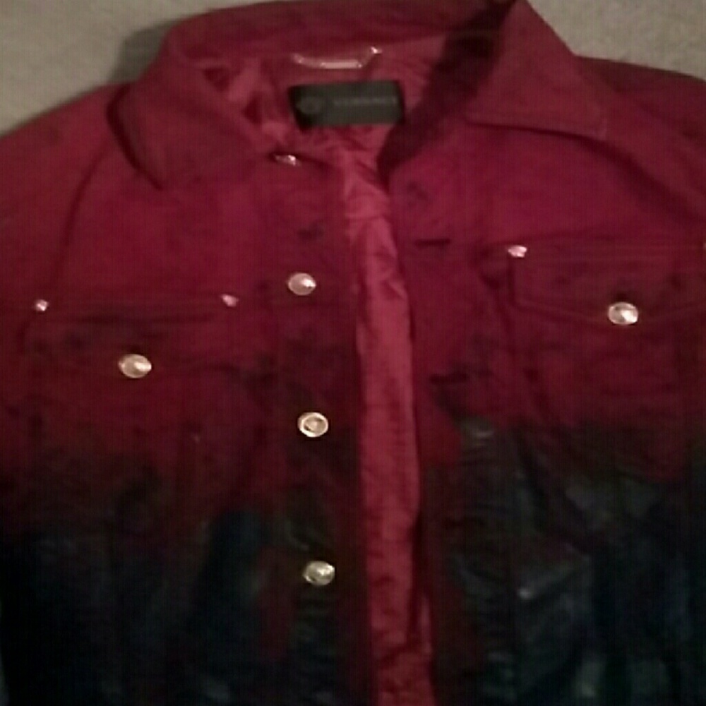 Red and black Versace denim jacket with gold butto