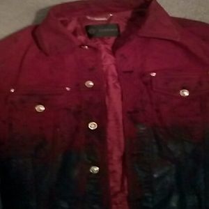 Red and black Versace denim jacket with gold butto