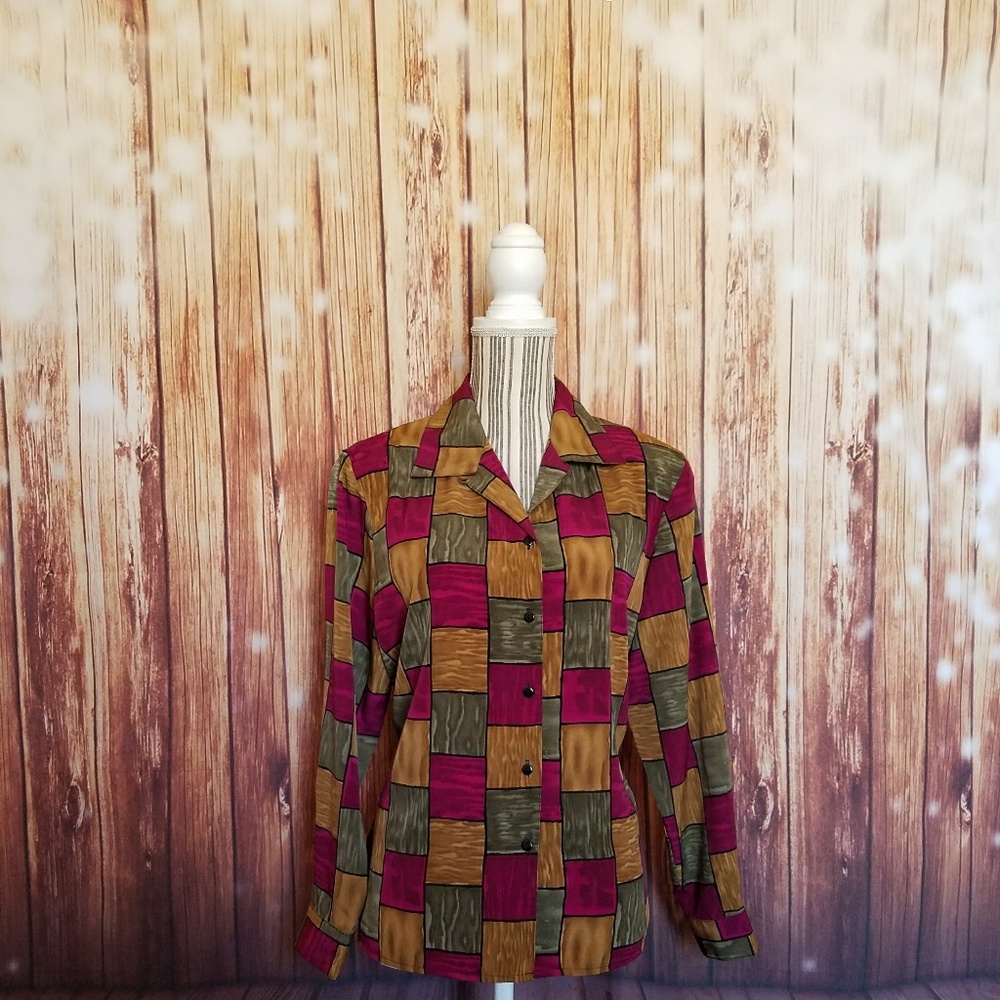 Notations ▪ Button-Up Checkered Woven Blouse