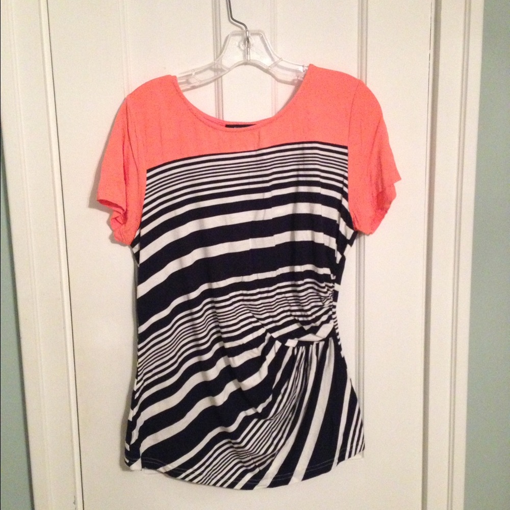 Peach and navy asymmetrical stripes top