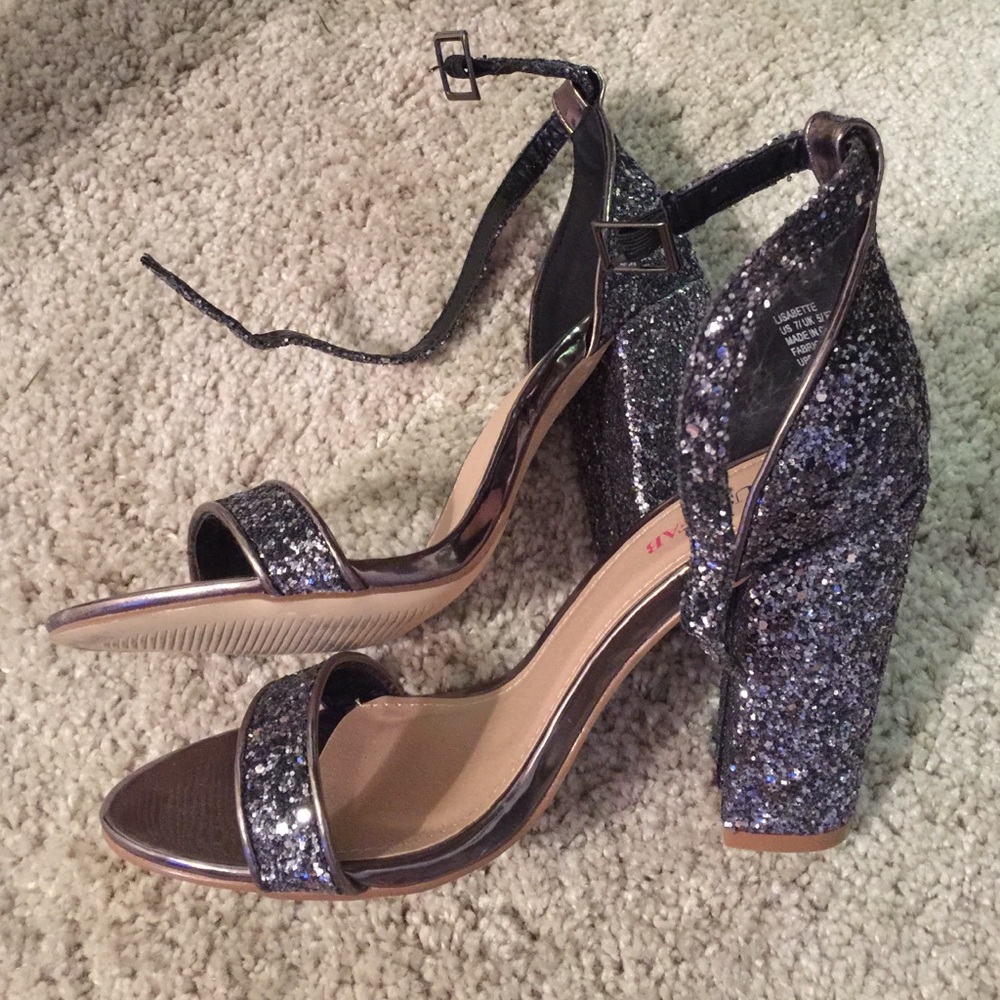 Glitter block heeled sandals. Size 7.5