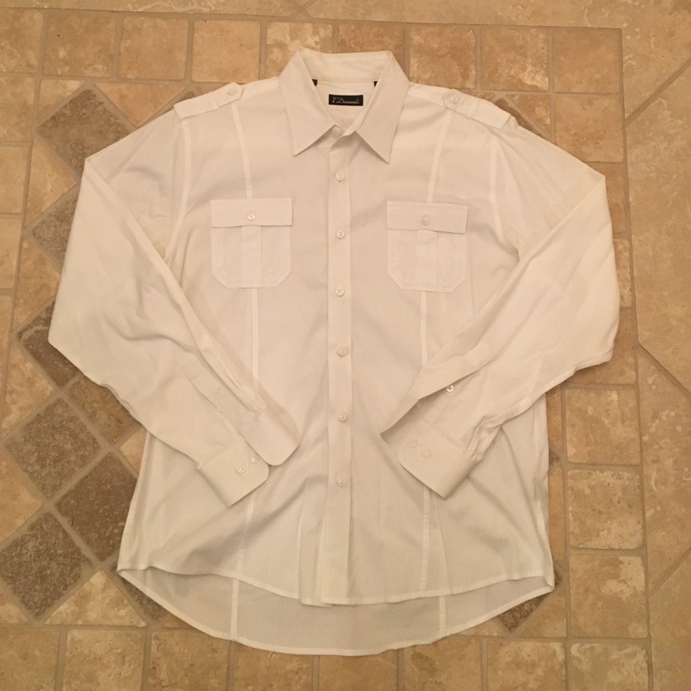 Men's White 7 Diamonds Casual Button Down Shirt.