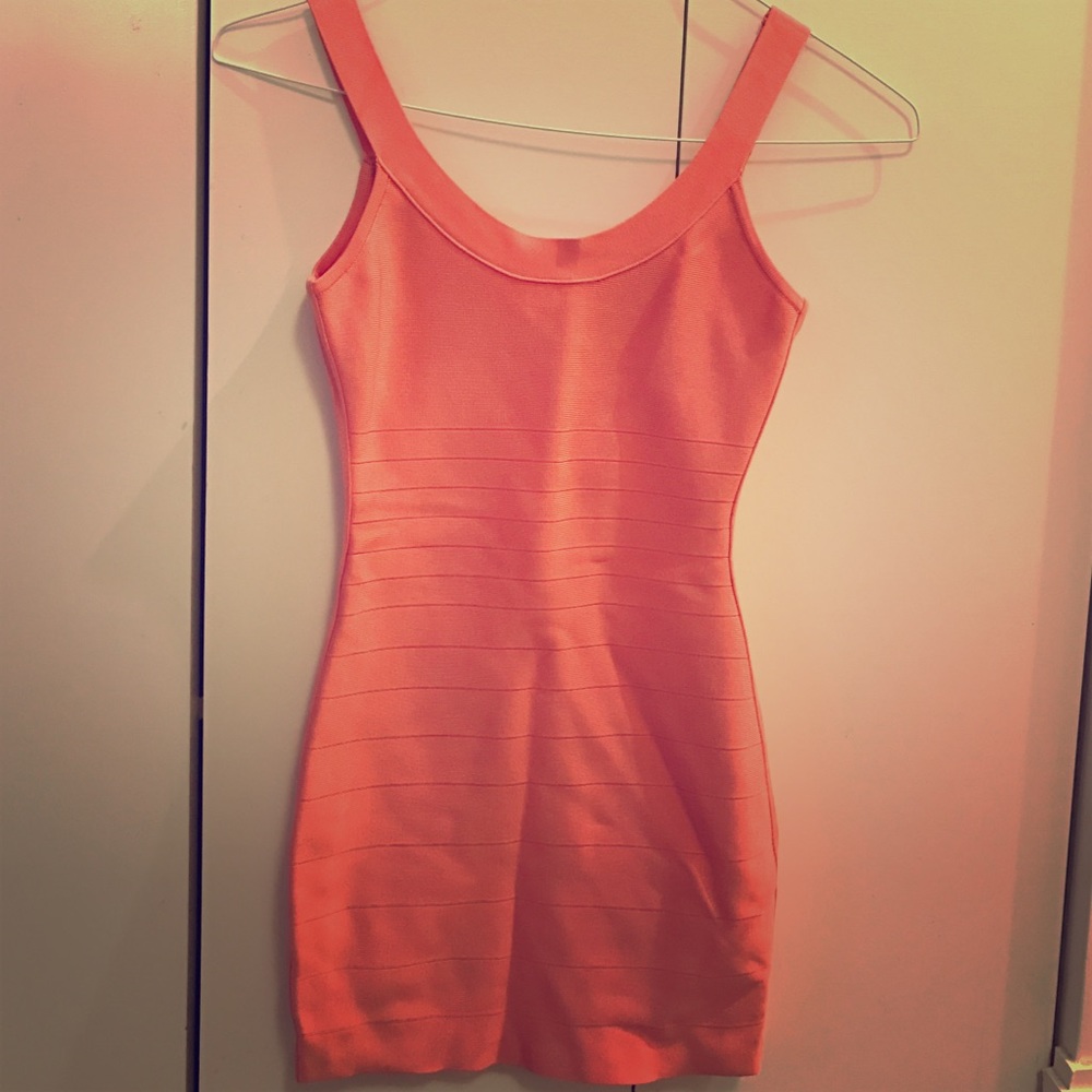 Coral pink bandage dress by Guess