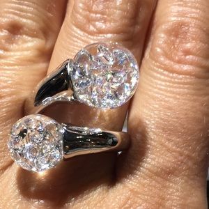 Floating cubic zirconia&sterling silver ring